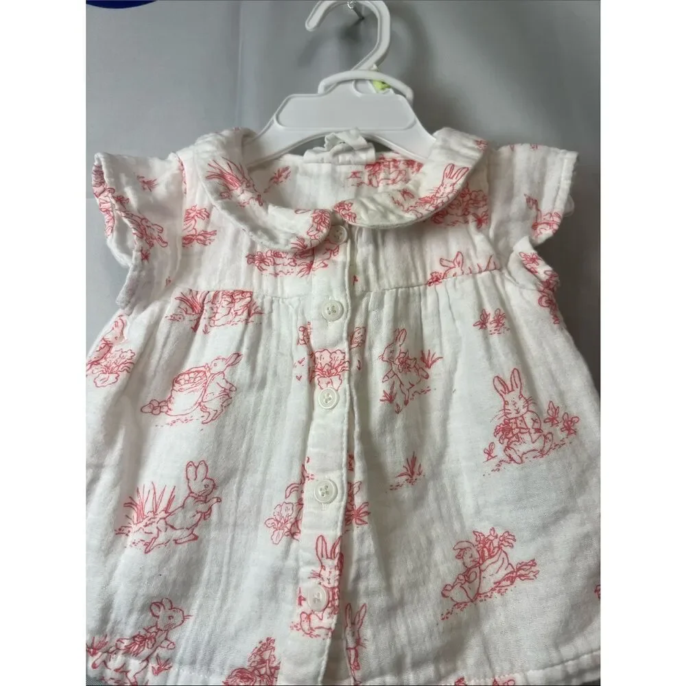 Baby Gap Peter Rabbit white and pink toile 2 piece matching set 6-12 months